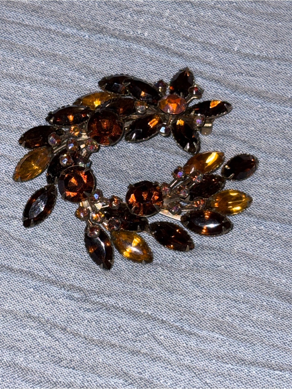 Gold and Amber Crystal Wreath Brooch - Women Jewelry